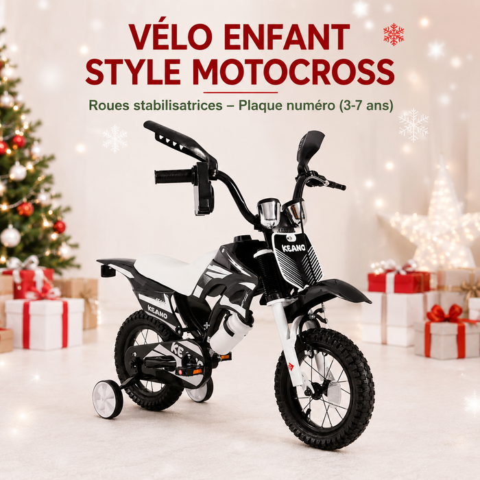 Vélo Enfant Style Motocross - Roues Stabilisatrices, Plaque Numéro (3-7 ans)