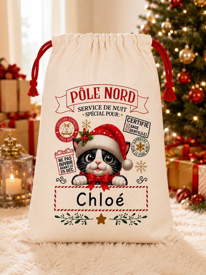 Sac du Père Noël Personnalisé avec Prénom