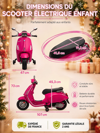 Scooter Électrique Enfant Vintage - Musique MP3, Port USB, Rose
