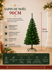 Sapin de Noël Artificiel Vert - avec ou sans Lot d'Ornements (90 à 180cm)