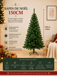 Sapin de Noël Artificiel Vert - avec ou sans Lot d'Ornements (90 à 180cm)