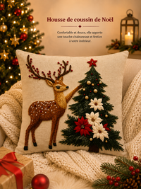 Housse de Coussin de Noël - Renne, Père Noël & Bonhomme de Neige (45x45cm)