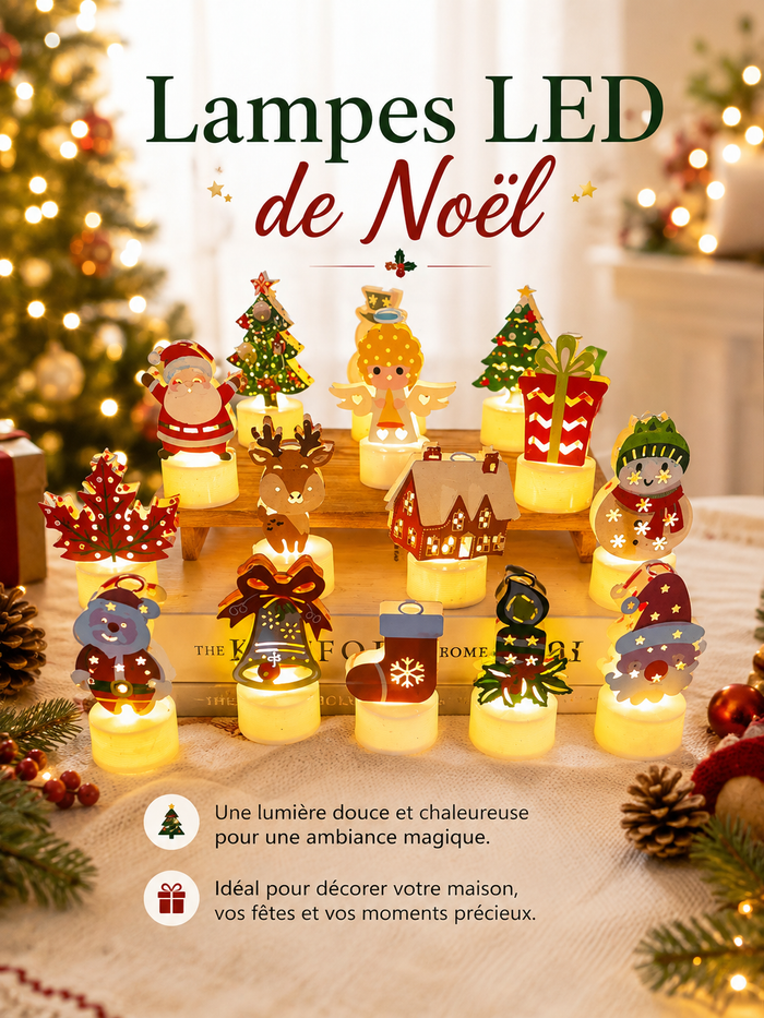 Lampe Bougie LED de Noël - Sapin, Père Noël & Bonhomme de Neige