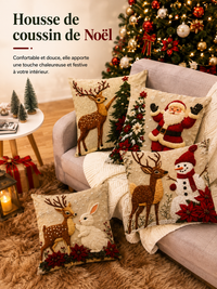 Housse de Coussin de Noël - Renne, Père Noël & Bonhomme de Neige (45x45cm)