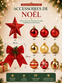 Sapin de Noël Artificiel Vert - avec ou sans Lot d'Ornements (90 à 180cm)
