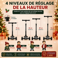 Trottinette Enfant Pliable - Guidon 4 Niveaux, Plateau Lumineux (3-10 ans)
