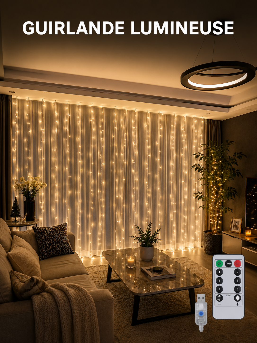 Guirlande Lumineuse USB avec Télécommande - Chambre & Fêtes