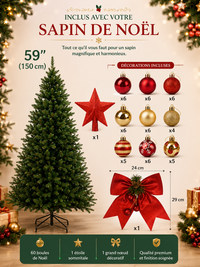 Sapin de Noël Artificiel Vert - avec ou sans Lot d'Ornements (90 à 180cm)