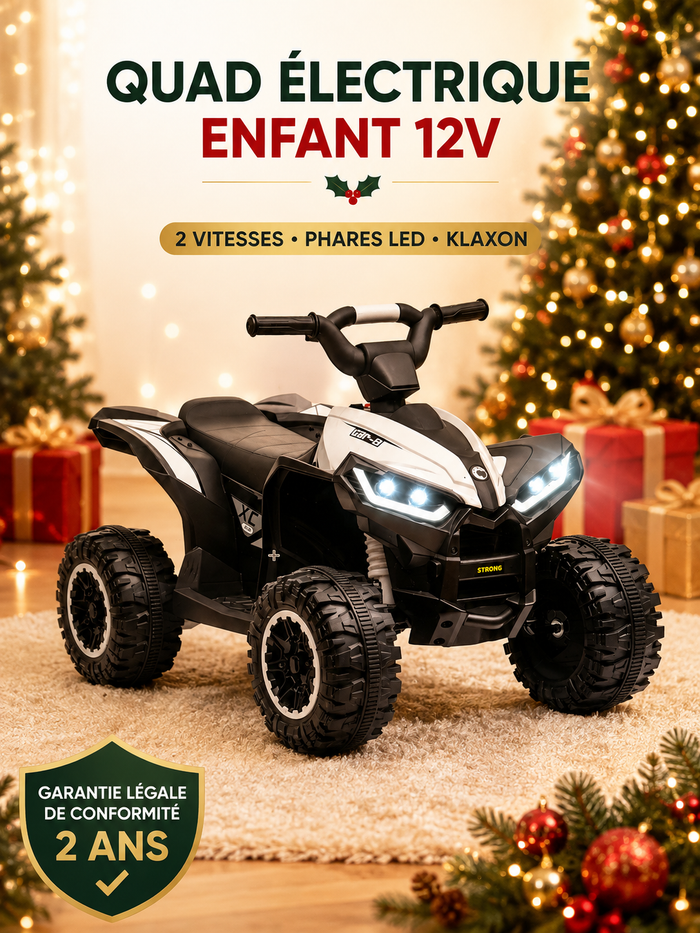 Quad Électrique Enfant 12V - 2 Vitesses, Phares LED & Klaxon