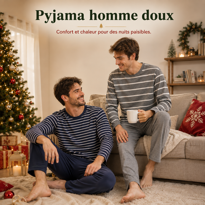 Pyjama Homme Confort Manches Longues - Ensemble 2 Pièces