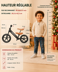 Draisienne Bébé Évolutive - Poignées Antidérapantes, Selle PU (18 mois à 5 ans)