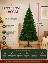 Sapin de Noël Artificiel Vert - avec ou sans Lot d'Ornements (90 à 180cm)