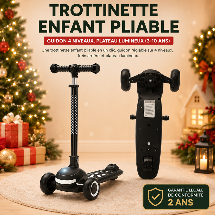 Trottinette Enfant Pliable - Guidon 4 Niveaux, Plateau Lumineux (3-10 ans)