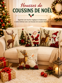Housse de Coussin de Noël - Renne, Père Noël & Bonhomme de Neige (45x45cm)