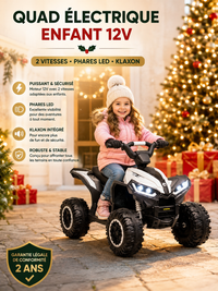 Quad Électrique Enfant 12V - 2 Vitesses, Phares LED & Klaxon