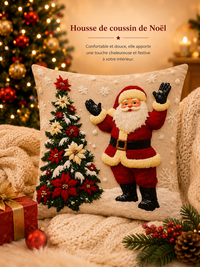 Housse de Coussin de Noël - Renne, Père Noël & Bonhomme de Neige (45x45cm)