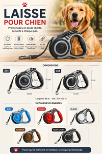 Laisse pour Chien Rétractable - Nylon Solide 3m/5m