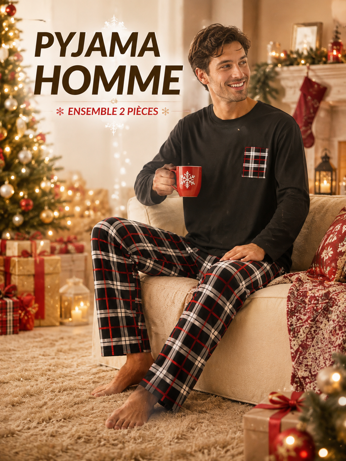 Pyjama Homme Chaud à Carreaux - Ensemble 2 Pièces