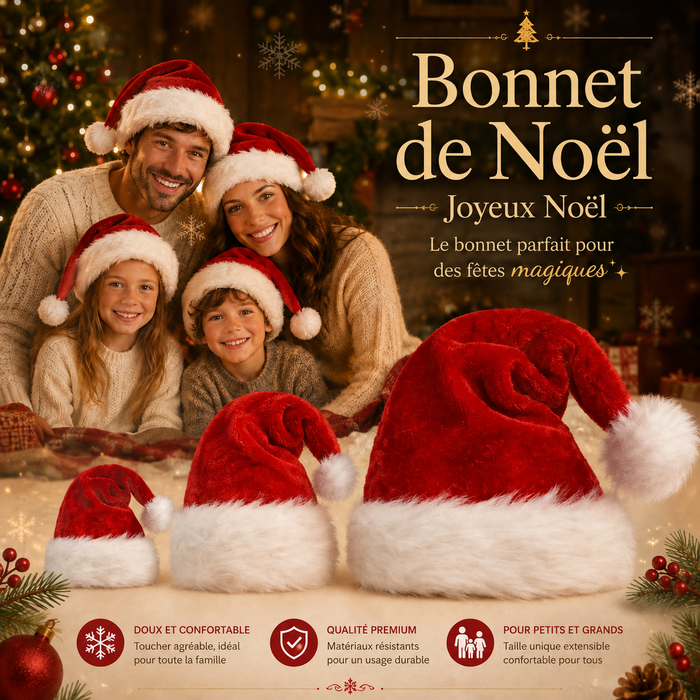 Bonnet de Père Noël Peluche - Adulte & Enfant