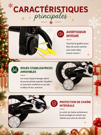 Vélo Enfant Style Motocross - Roues Stabilisatrices, Plaque Numéro (3-7 ans)